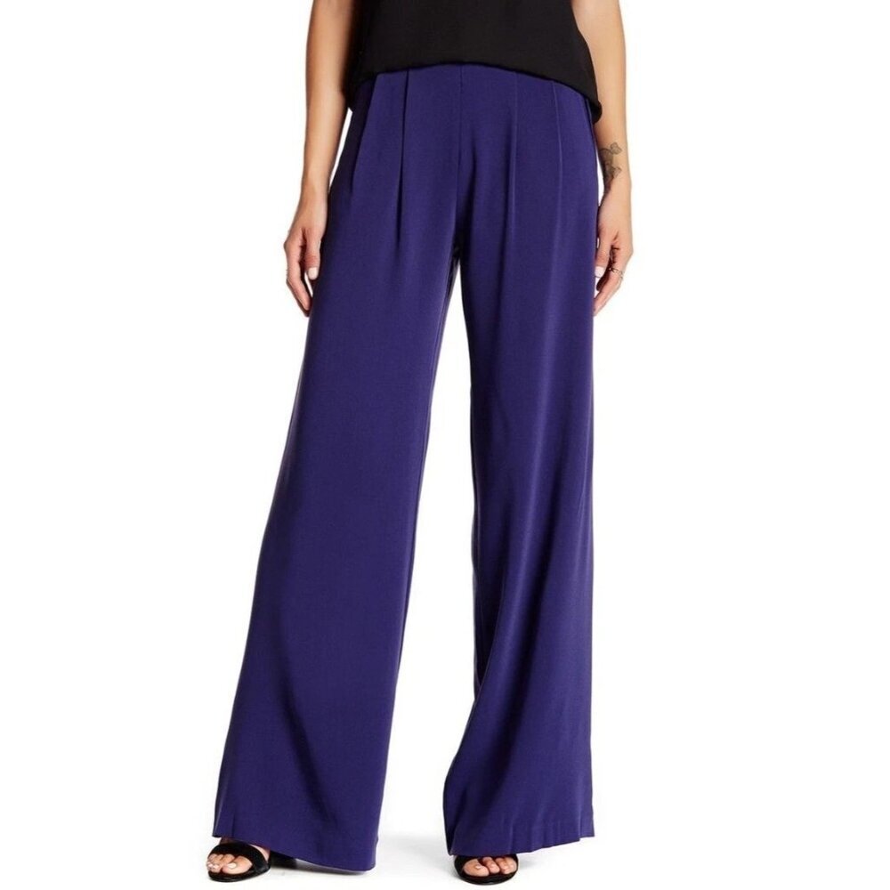 Parker Womens Navy Blue High-Waisted Wide-Leg Pants Size 2‎